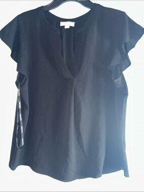 Calvin Klein Black Flutter Sleeve V-Neck Top